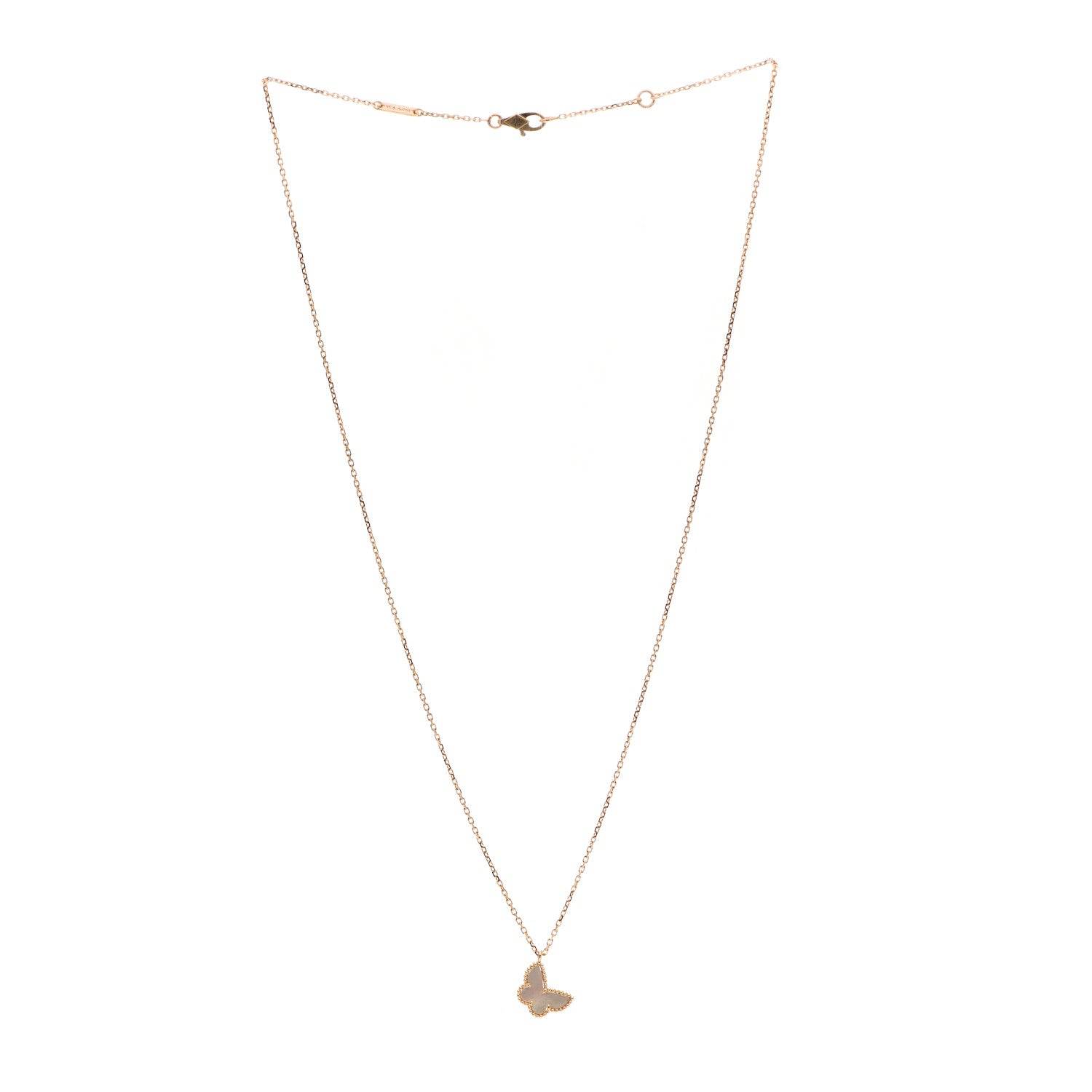 Van Cleef & Arpels 18K Yellow Gold Mother of Pearl Sweet Alhambra Butterfly Pendant Necklace 3 of 6