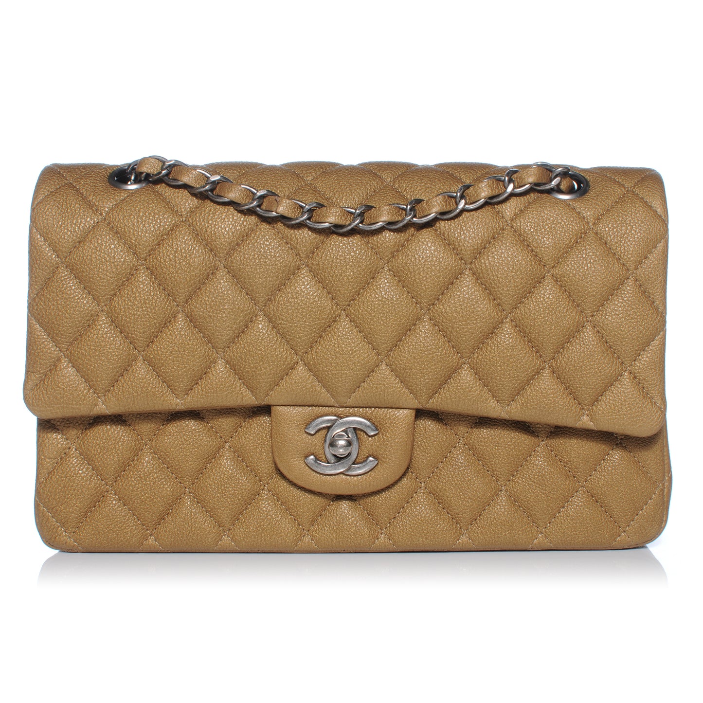 Grained Calfskin Medium Double Flap Dark Gold 13C