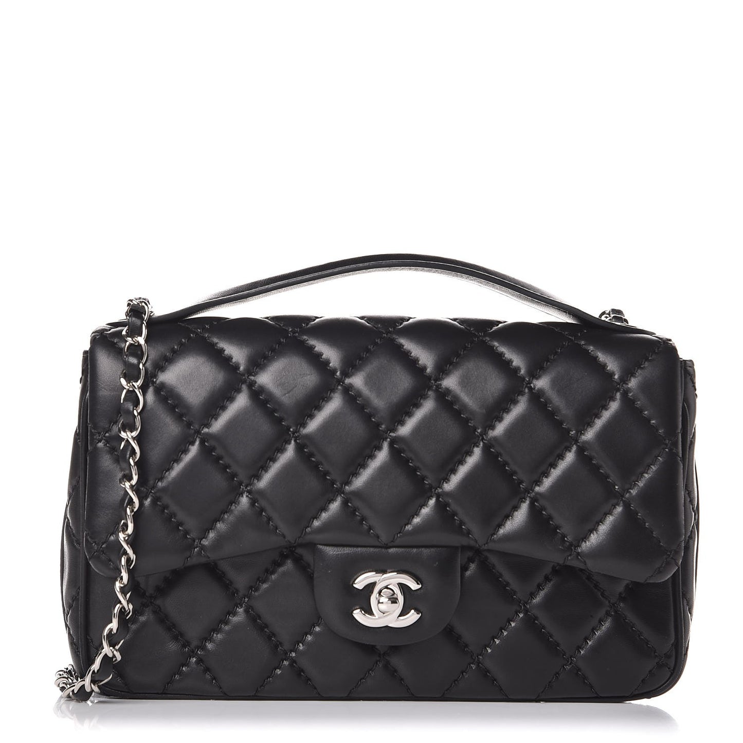 Lambskin Quilted Medium Easy Carry Flap Black