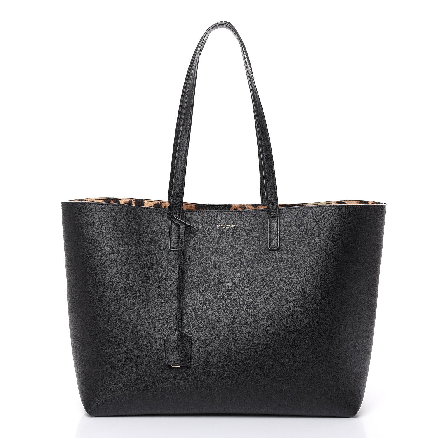 Saint Laurent Calfskin Large Leopard Print Shopping Tote Black 3 of 13