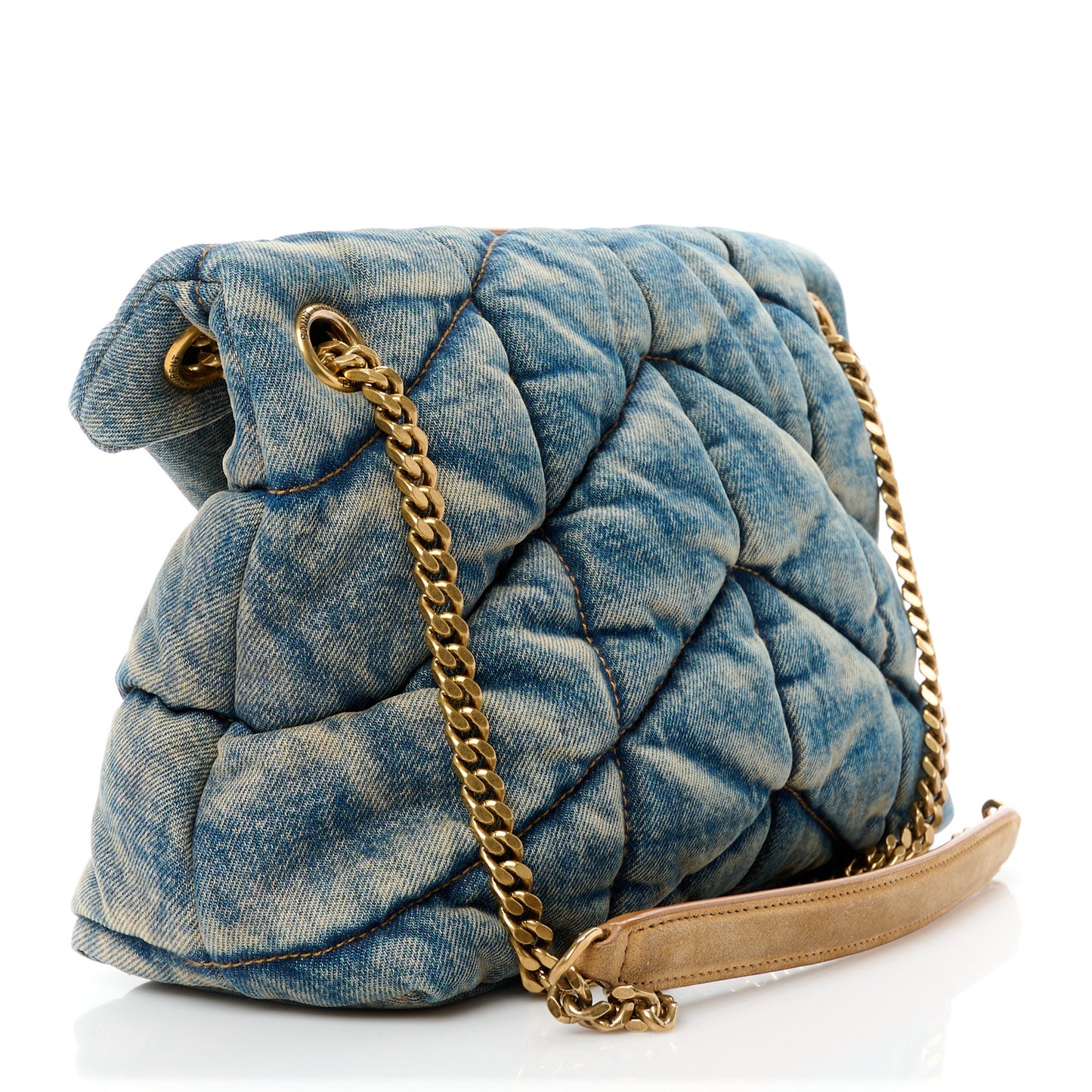 Denim Quilted Small Loulou Puffer Monogram Chain Satchel Blue Cinnamon