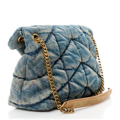 Saint Laurent Denim Quilted Small Loulou Puffer Monogram Chain Satchel Blue Cinnamon 3 of 10