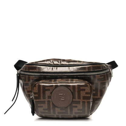 Fendi Glazed Fabric Vitello Century FF 1974 Stamp Patch Mens Pocket Belt Bag Mogano Panna Black 1 of 11