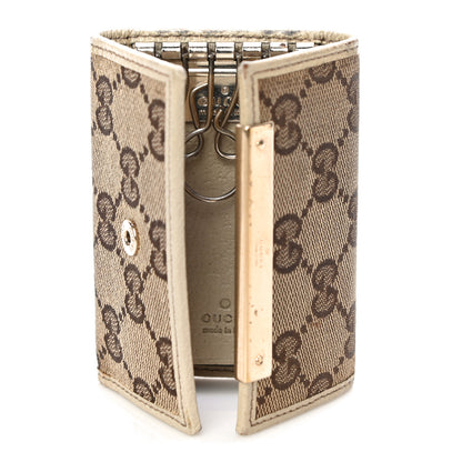 Gucci Monogram Textured Calfskin Metal Bar 6 Key Holder Case Beige Ebony Off White 5 of 14
