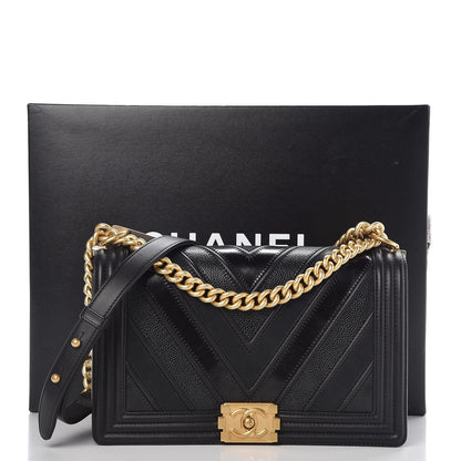Chanel Calfskin Caviar Suede Chevron New Medium Boy Flap Black 8 of 8