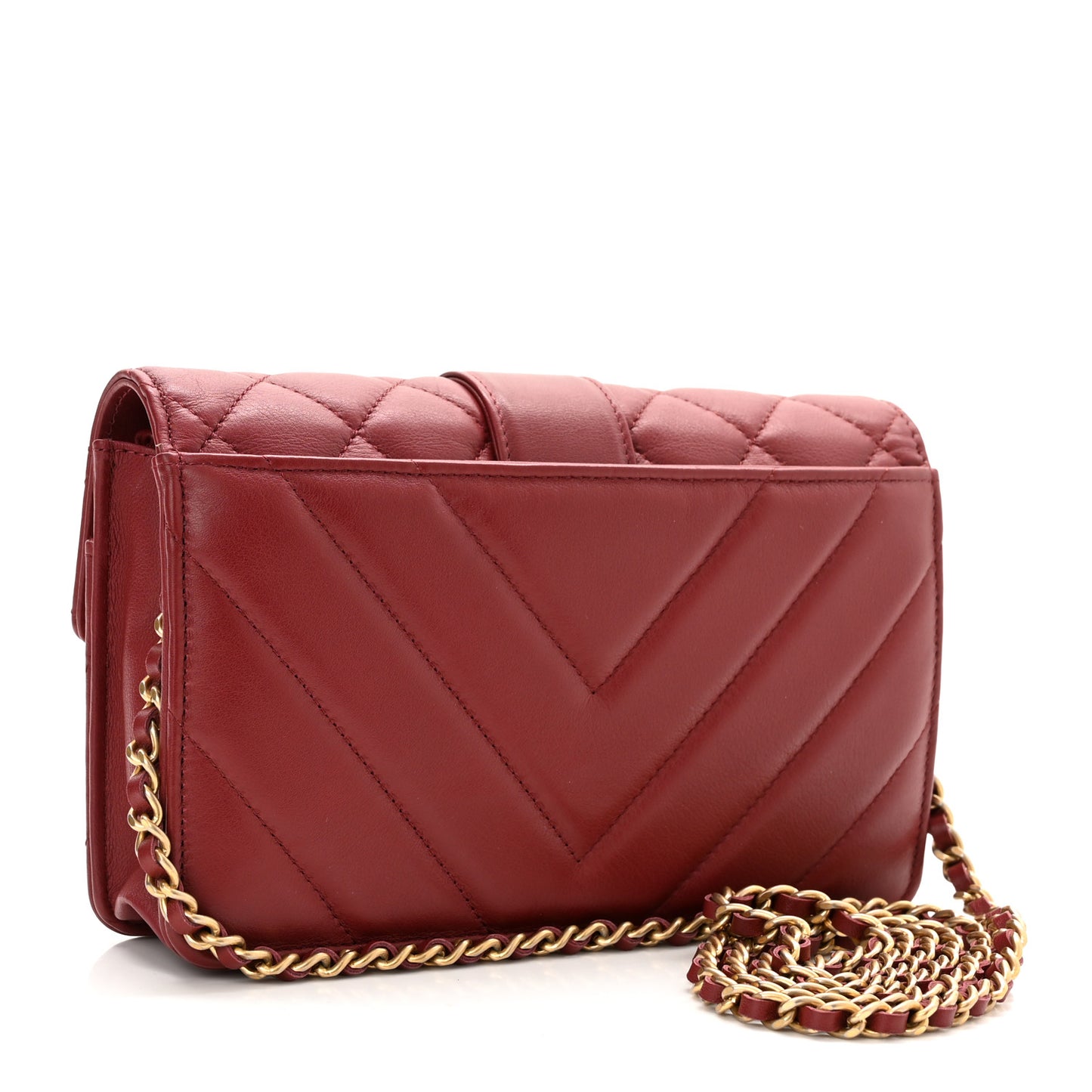 Calfskin Quilted Chevron In The City Bag Wallet on Chain WOC Red