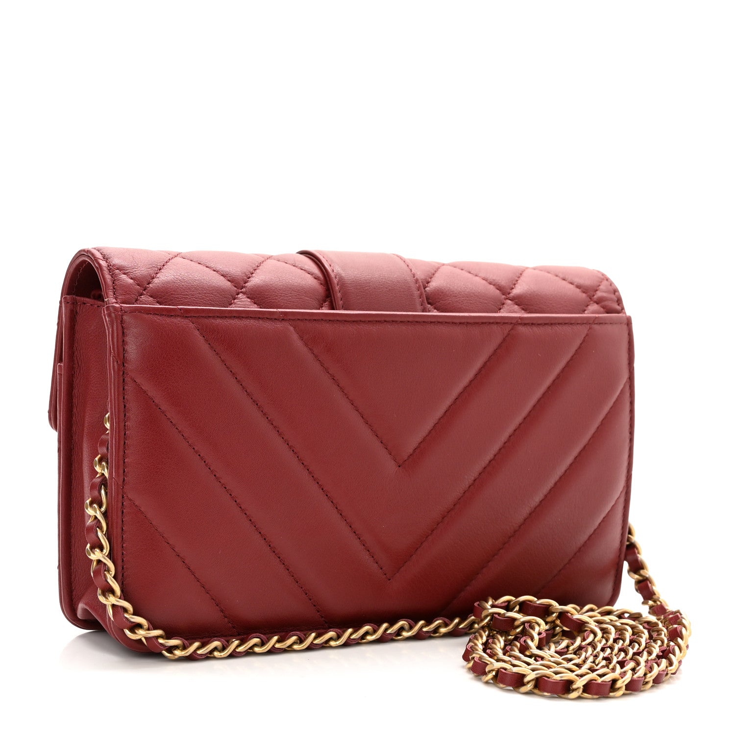 Chanel Calfskin Quilted Chevron In The City Bag Wallet on Chain WOC Red 3 of 11