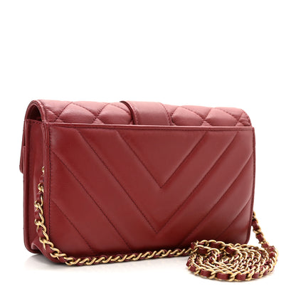 Chanel Calfskin Quilted Chevron In The City Bag Wallet on Chain WOC Red 3 of 11