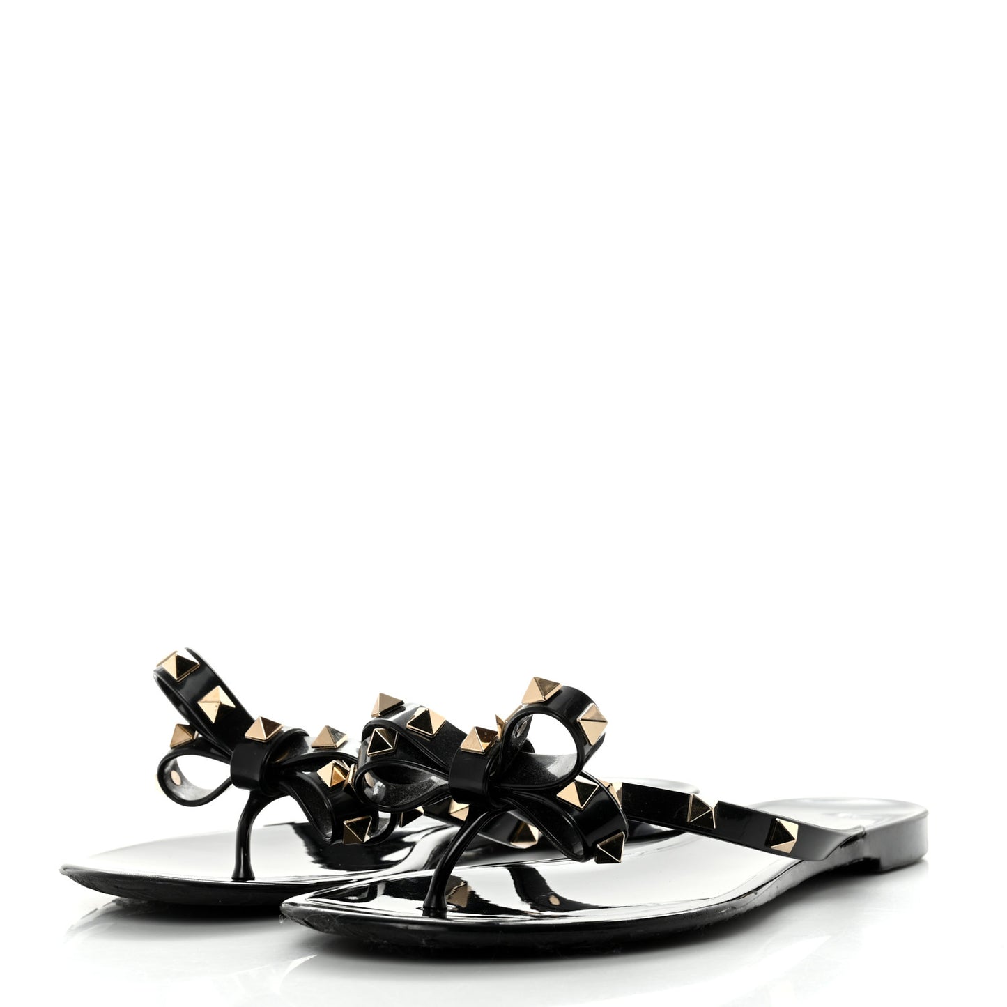PVC Jelly Rockstud Bow Thong Sandals 39 Black