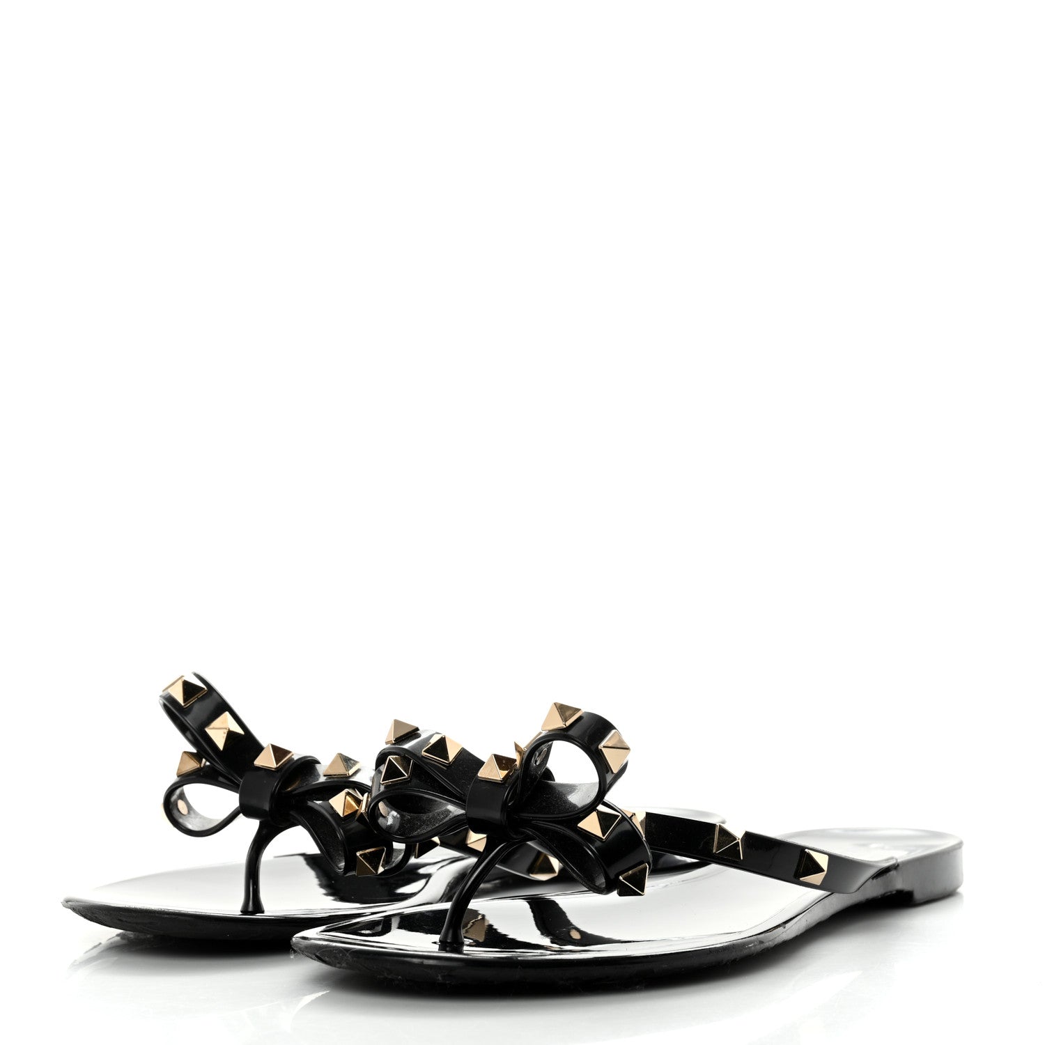 Valentino Garavani PVC Jelly Rockstud Bow Thong Sandals 39 Black 1 of 7