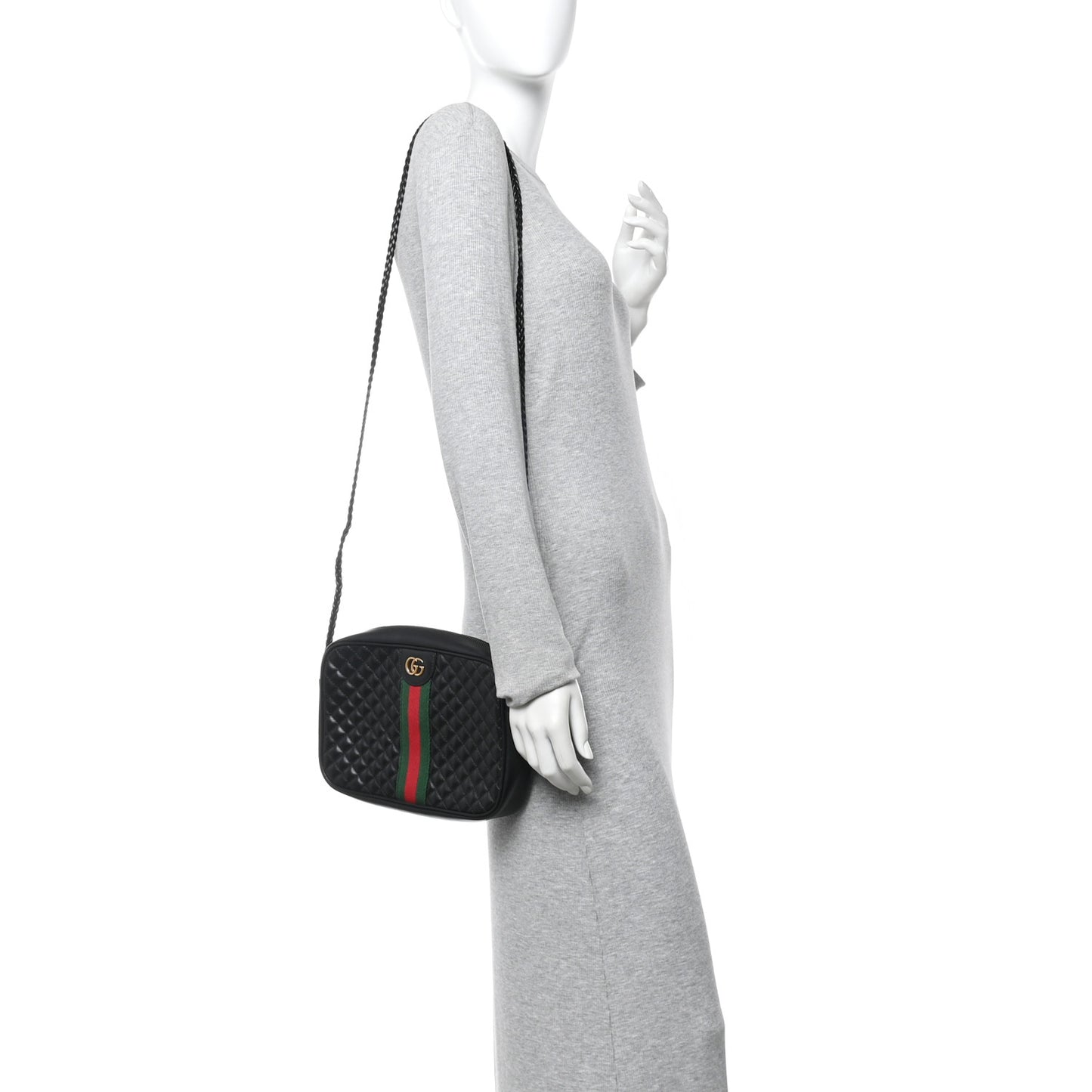 Calfskin Web Trapuntata Small GG Shoulder Bag Black