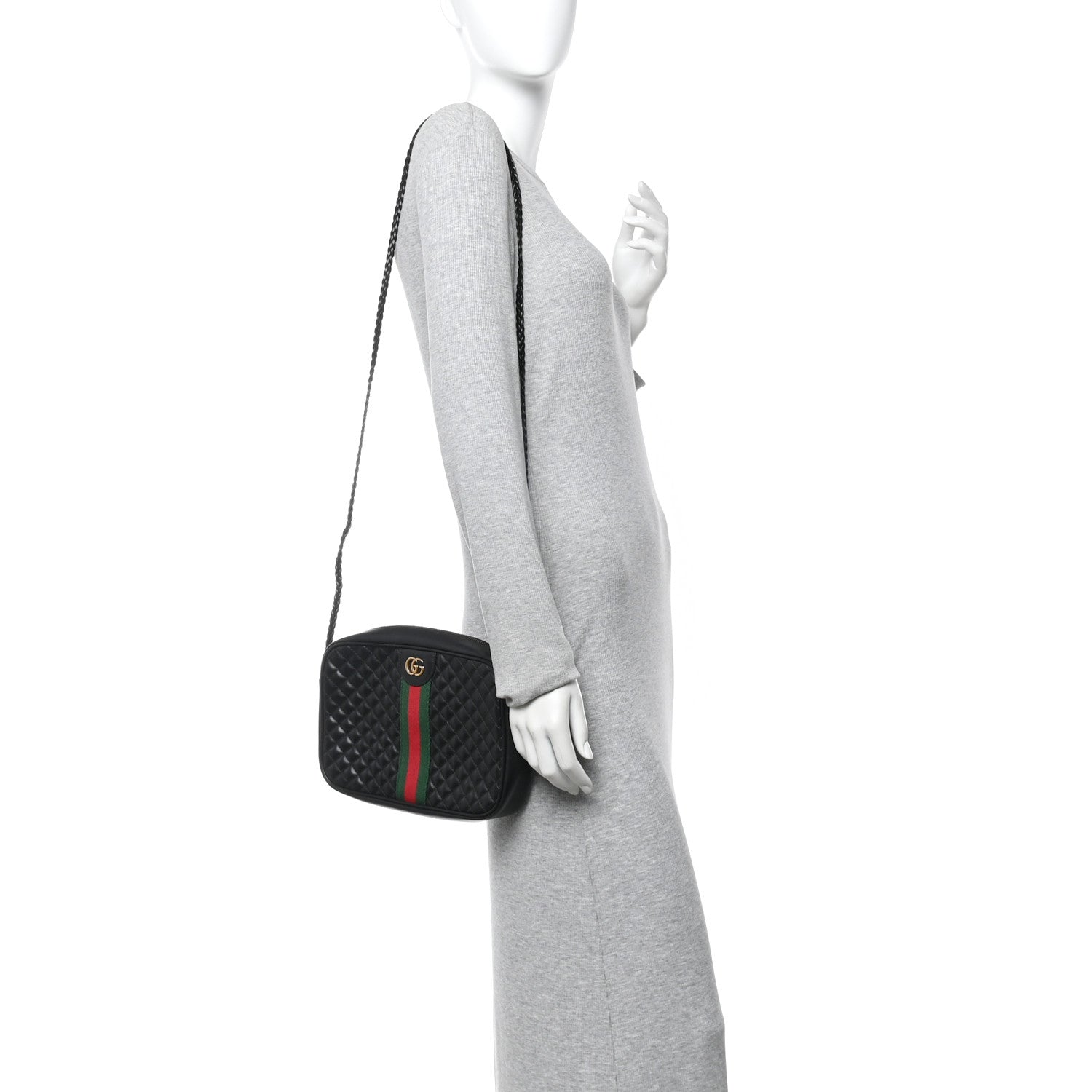 Gucci Calfskin Web Trapuntata Small GG Shoulder Bag Black 2 of 10