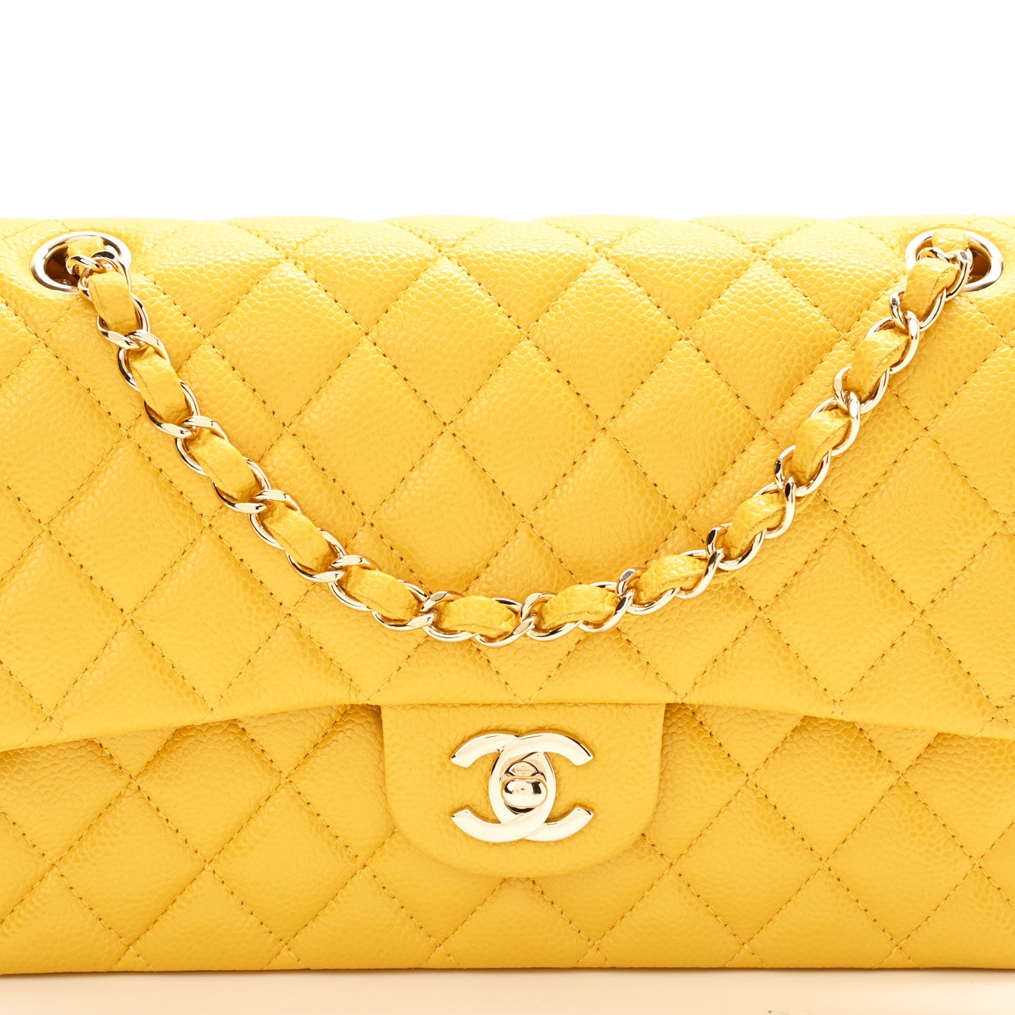 Caviar Quilted Medium Double Flap Yellow