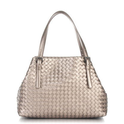 Bottega Veneta Metallic Grosgrain Intrecciato Medium A Shape Seamless Tote Pewter 1 of 8