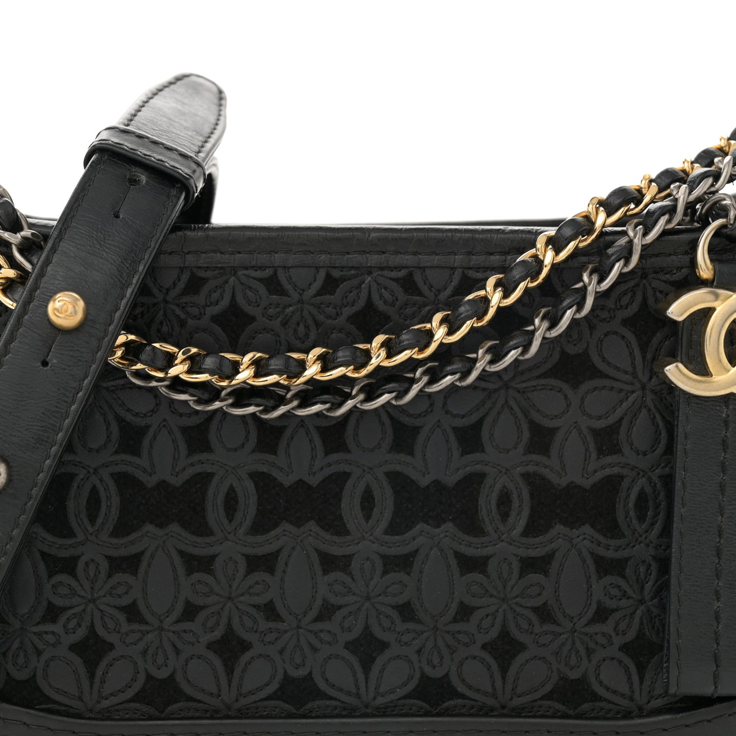 Calfskin Wool Felt Embossed Small Gabrielle Logo Hobo Black