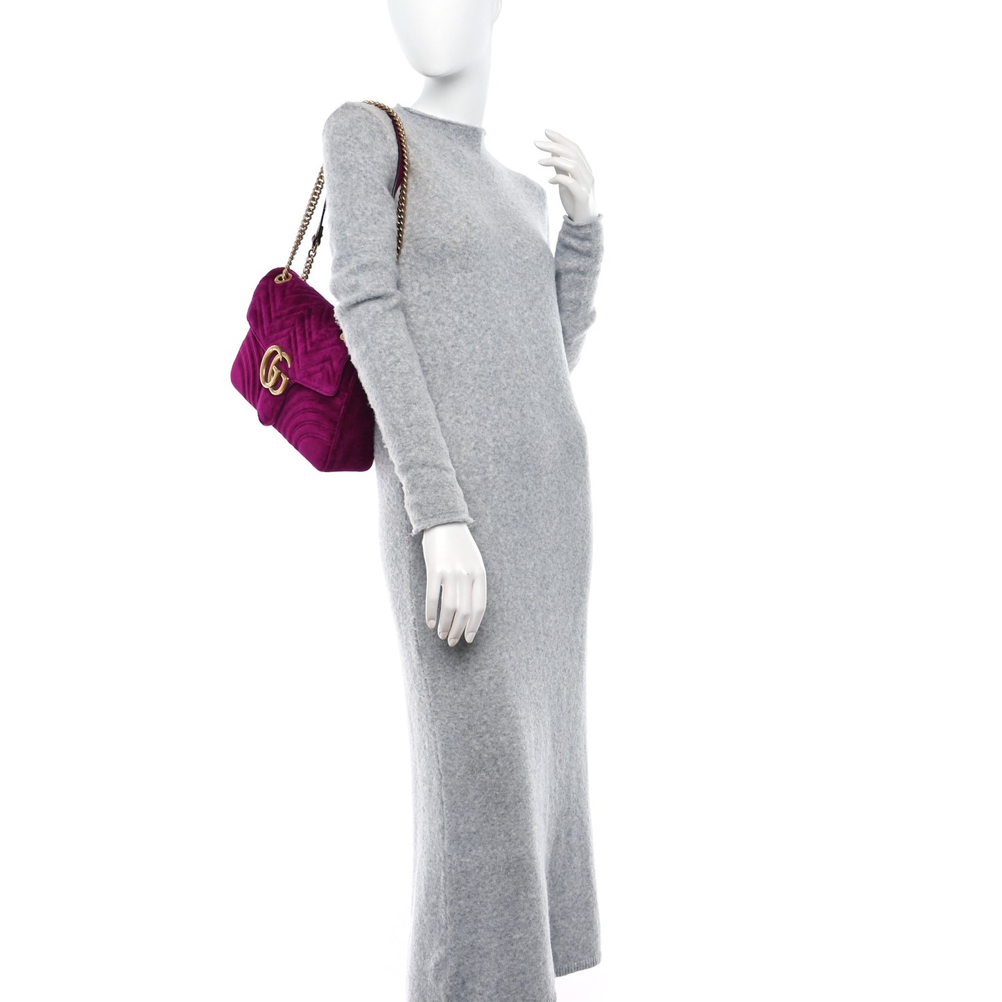 Velvet Matelasse Medium GG Marmont Shoulder Bag Fuchsia Violet Cyclamen