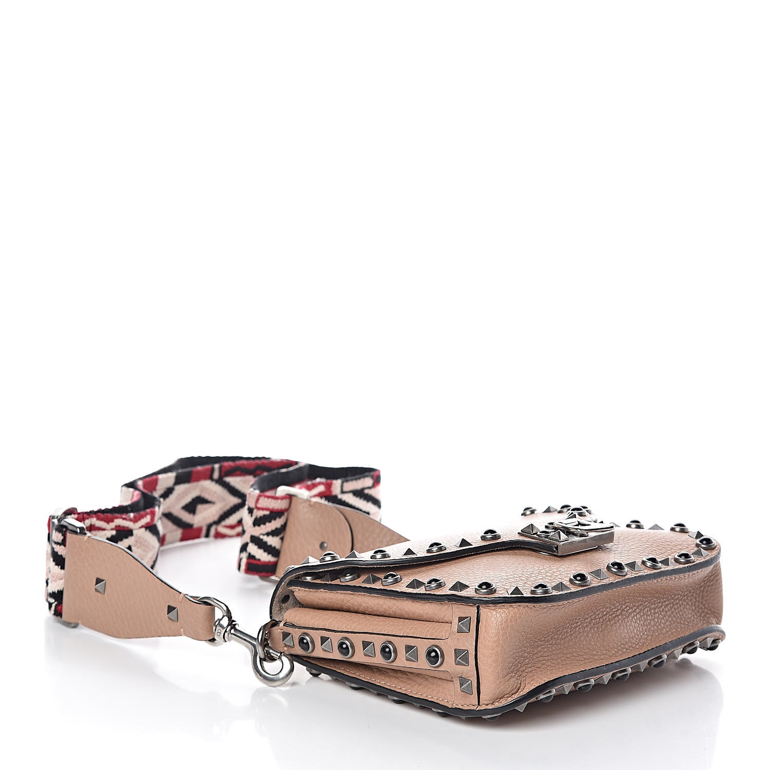 Valentino Garavani Grained Calfskin Onyx Guitar Strap Rockstud Rolling Shoulder Flap Messenger Bag Soft Noisette 4 of 9