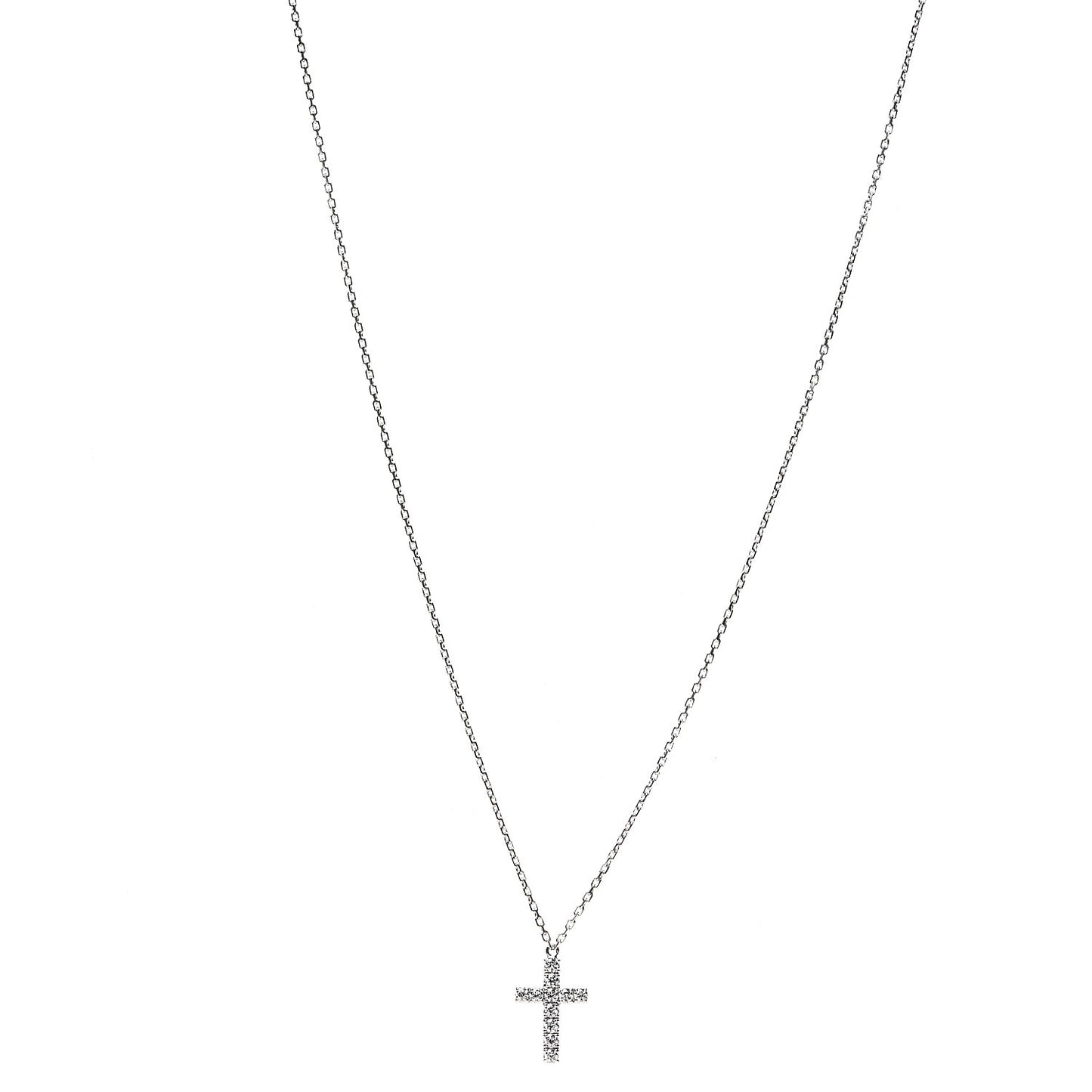 18K White Gold Diamond Symbols Cross Pendant Necklace