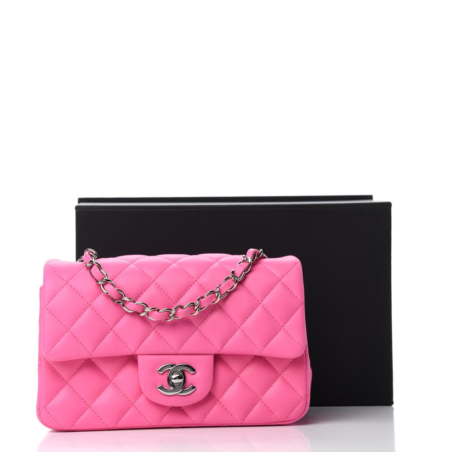 Lambskin Quilted Mini Rectangular Flap Neon Pink