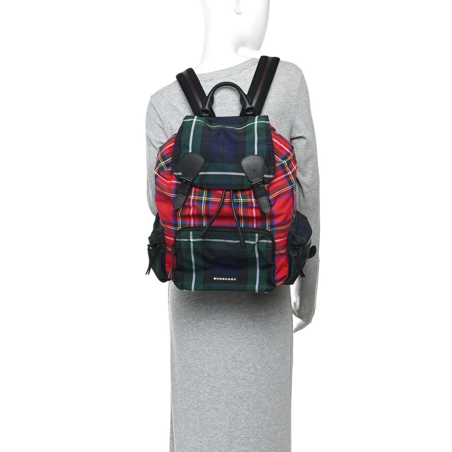Laminated Tartan Patchwork Medium Rucksack Backpack Military Red