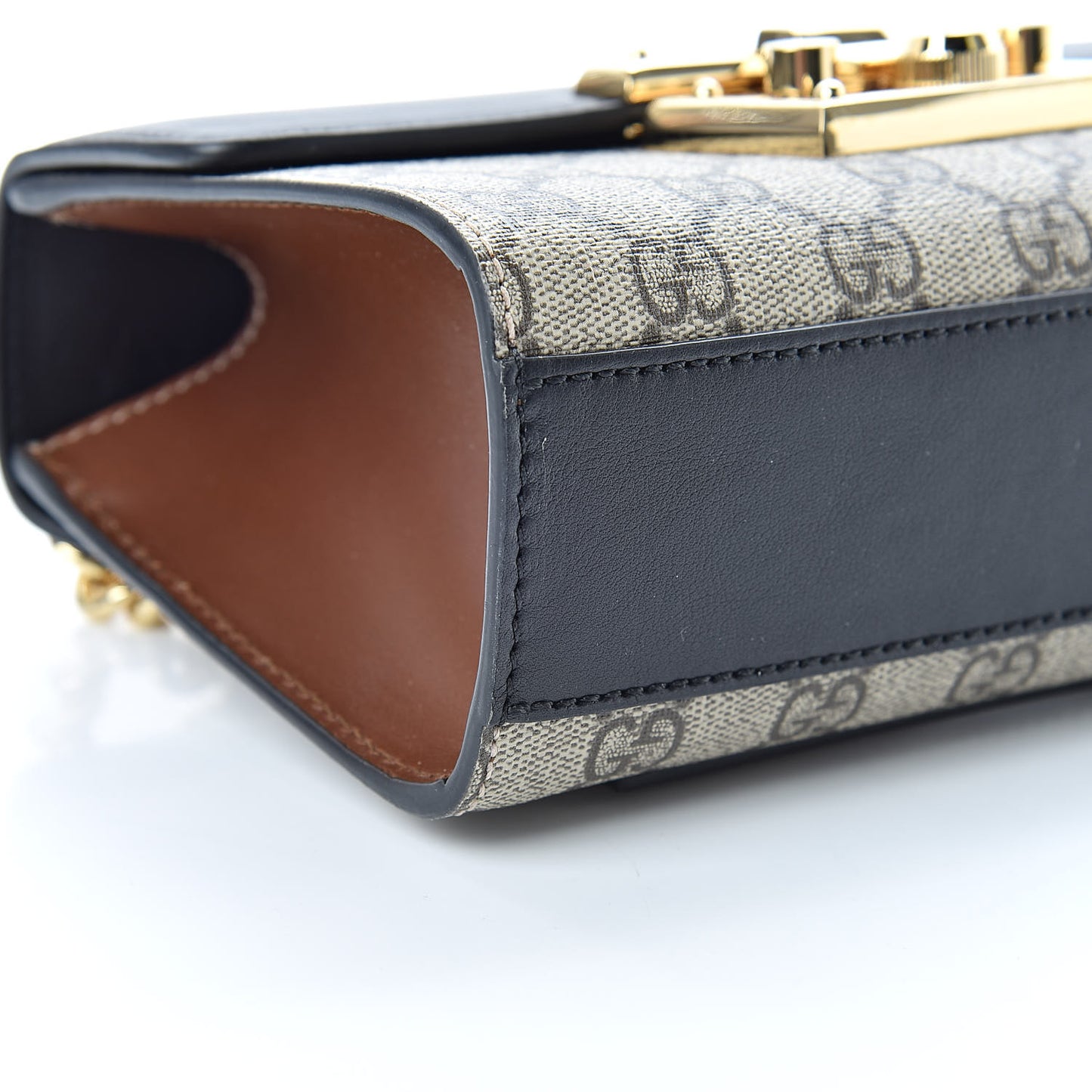 GG Supreme Monogram Calfskin Small Padlock Shoulder Bag Beige Black Cuir