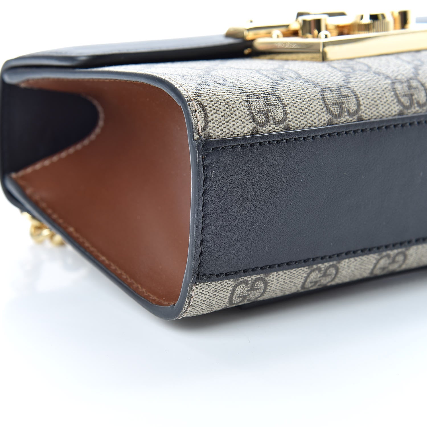 Gucci GG Supreme Monogram Calfskin Small Padlock Shoulder Bag Beige Black Cuir 9 of 12