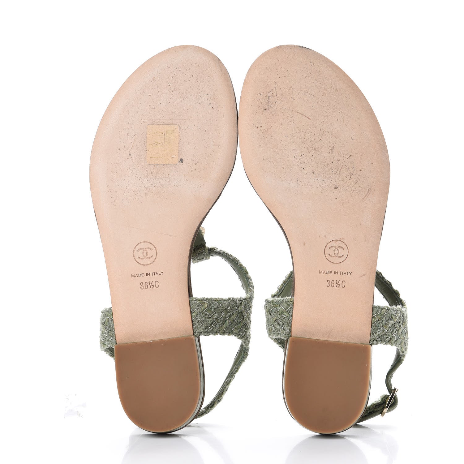 Chanel Tweed CC Charm Thong Sandals 36.5 Dark Green 6 of 11