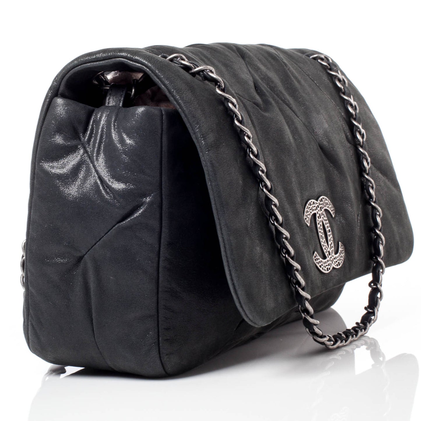 Iridescent Calfskin Glint Flap Black