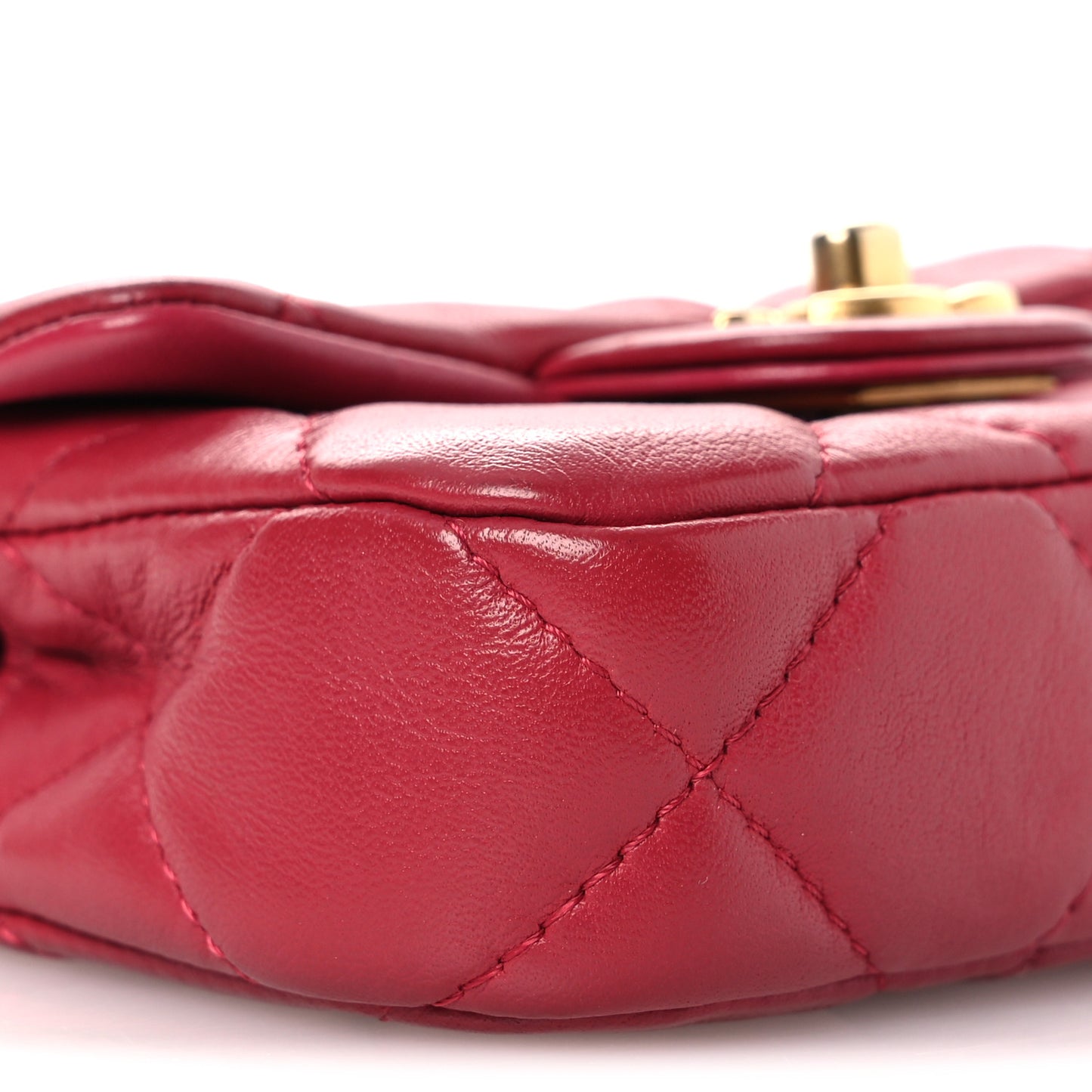 Calfskin Quilted Lady Handle Flap Card Holder With Chain Dark Pink