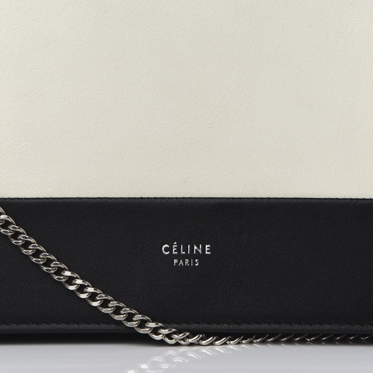 Celine Smooth Lambskin Frame Evening Chain Clutch Black White 8 of 8