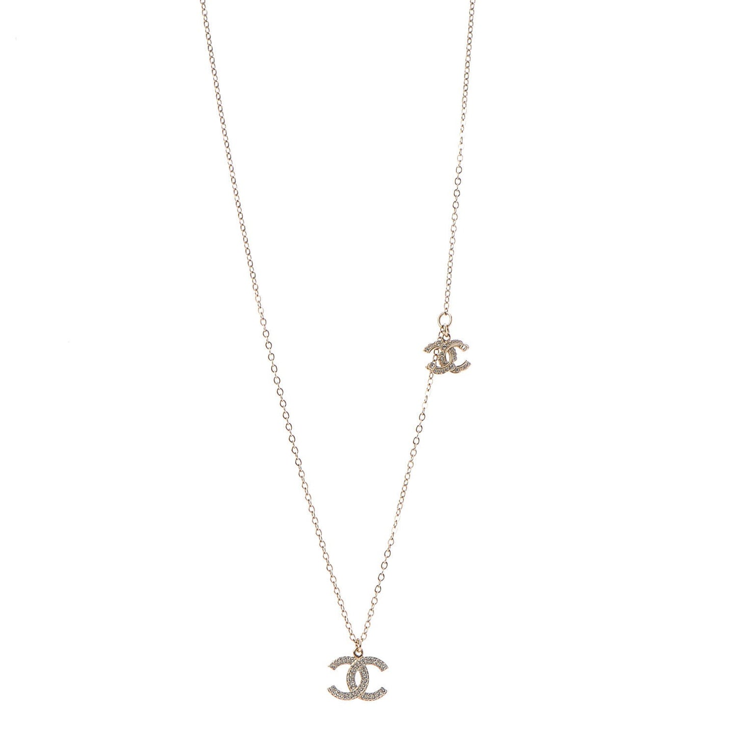 Crystal Pearl CC Lariat Necklace Gold