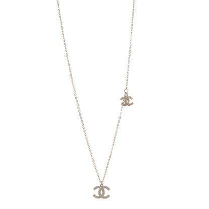 Chanel Crystal Pearl CC Lariat Necklace Gold 1 of 7