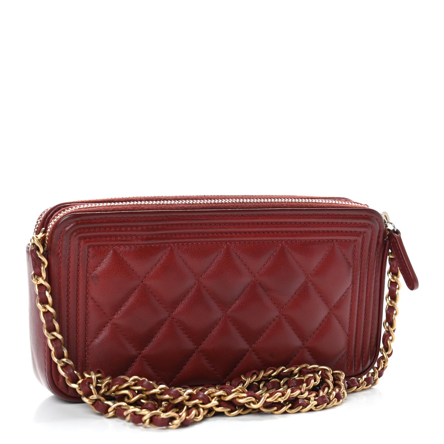 Chanel Lambskin Quilted Small Boy Clutch With Chain Dark Red 2 of 4