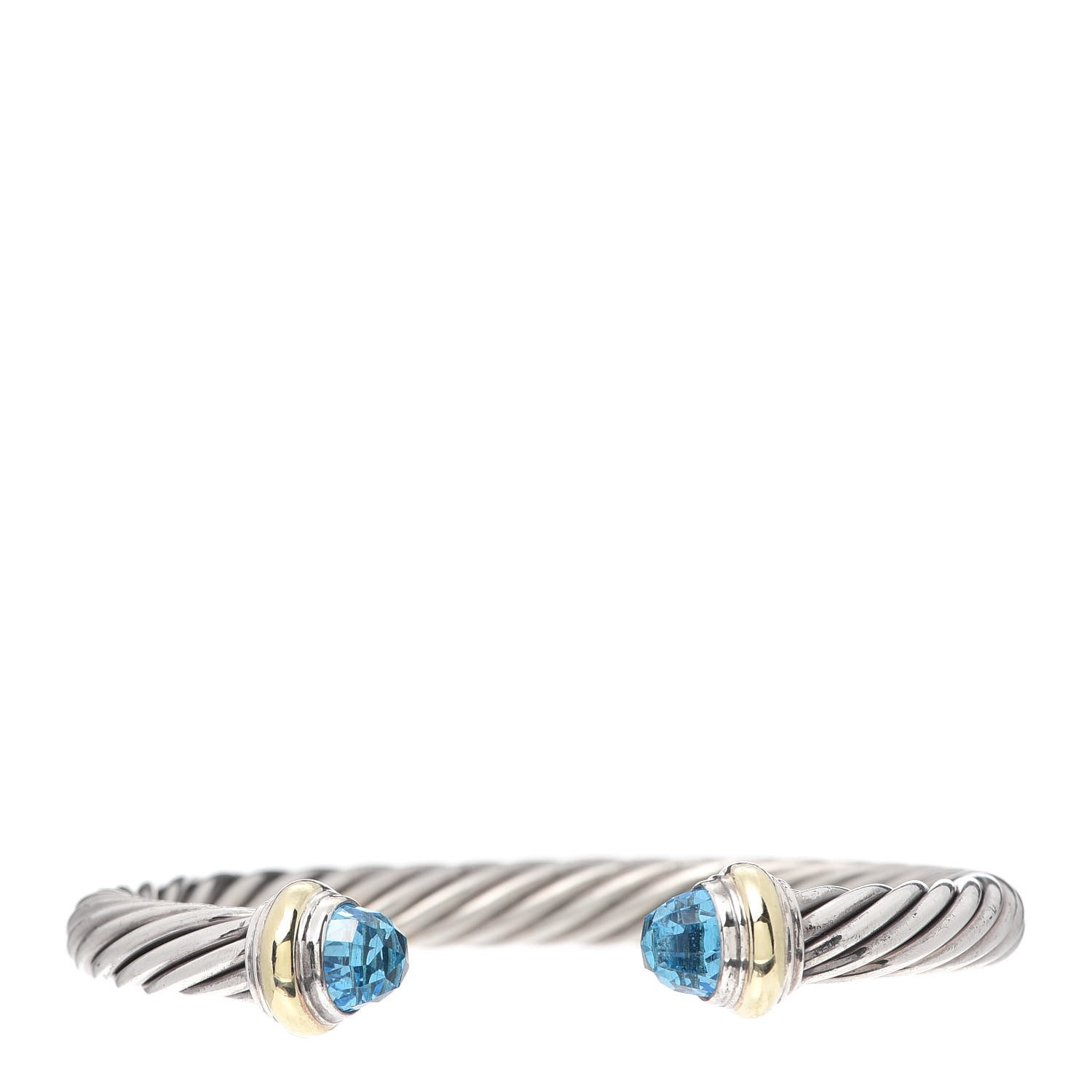 David Yurman Sterling Silver 14K Yellow Gold Blue Topaz 7mm Cable Classics Bracelet 1 of 4