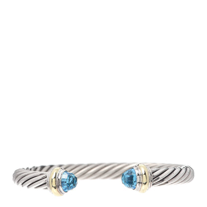 David Yurman Sterling Silver 14K Yellow Gold Blue Topaz 7mm Cable Classics Bracelet 1 of 4