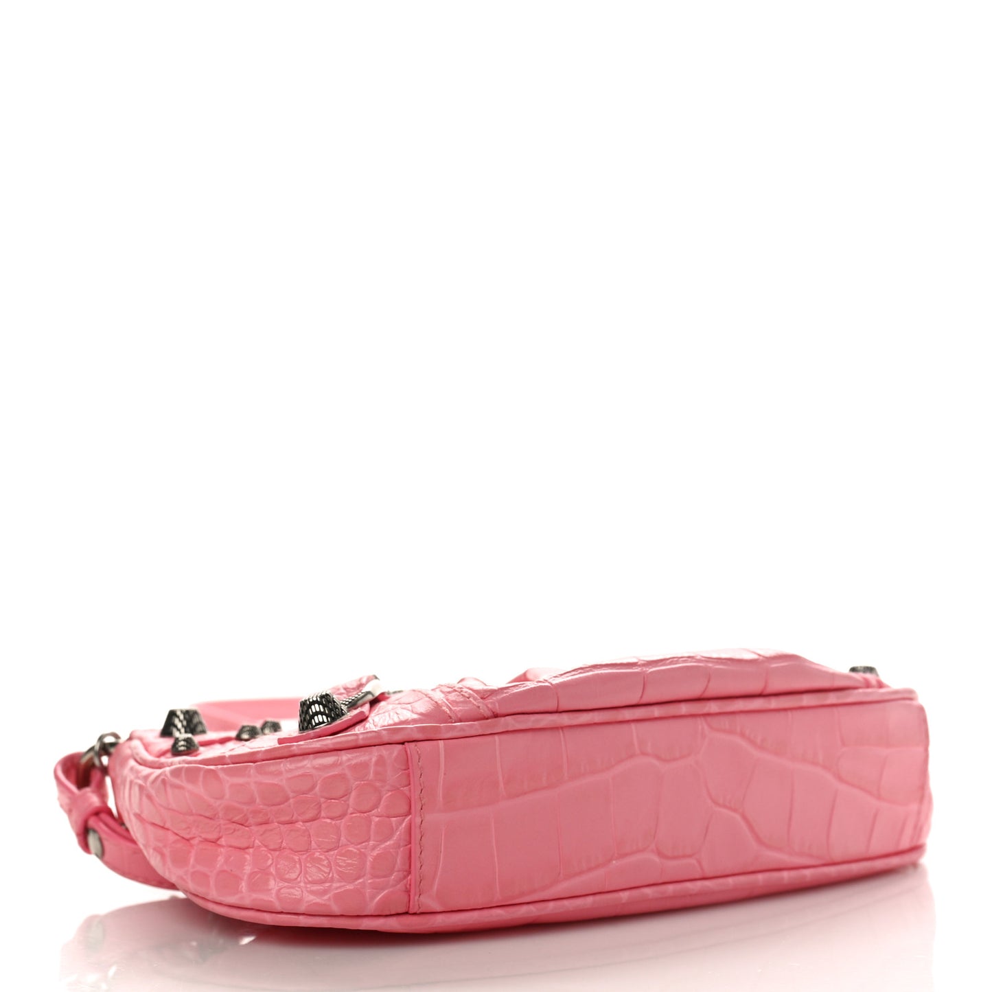 Extra Supple Calfskin Crocodile Embossed Le Cagole Mini Purse With Chain Sweet Pink