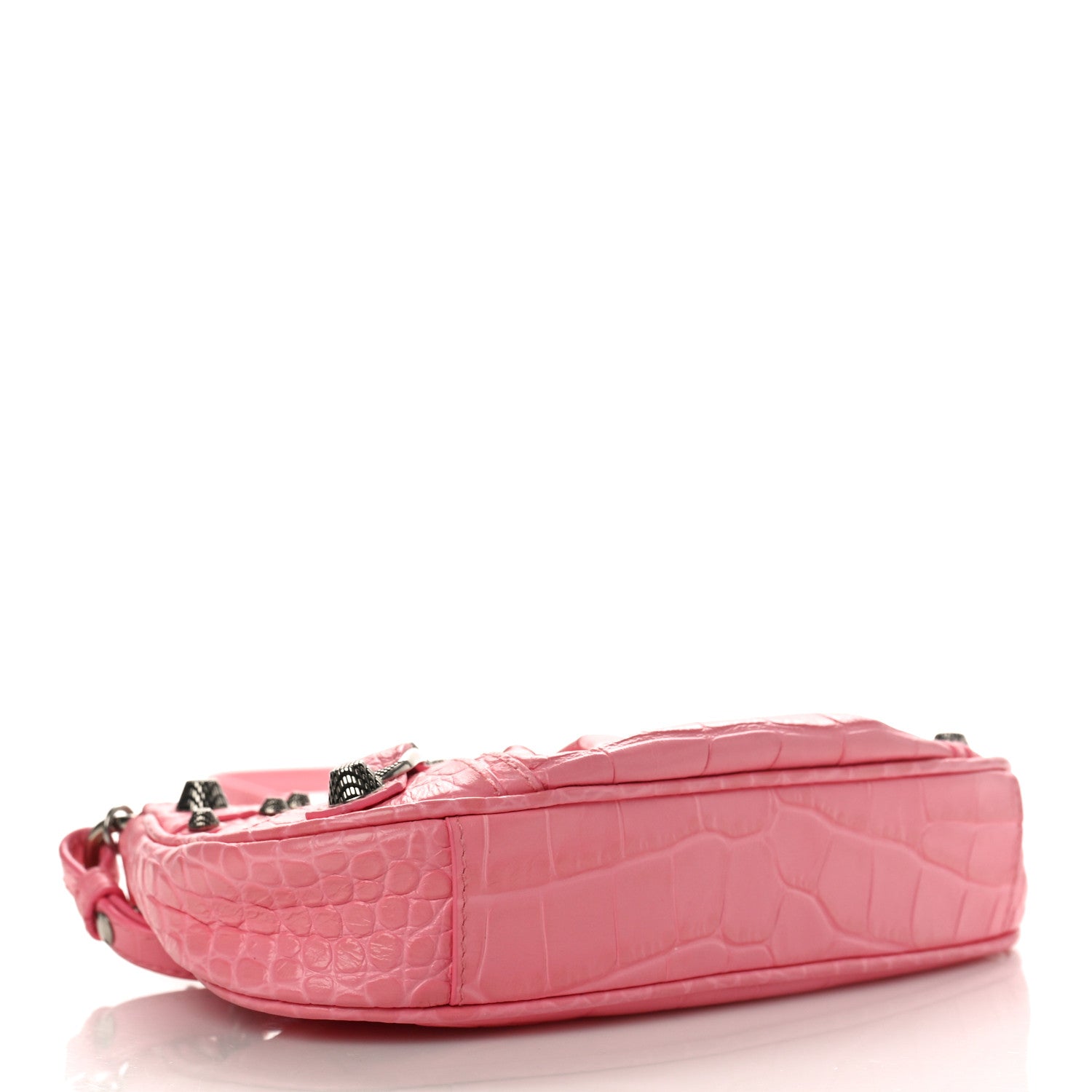 Balenciaga Extra Supple Calfskin Crocodile Embossed Le Cagole Mini Purse With Chain Sweet Pink 4 of 9