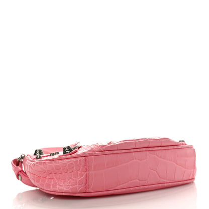 Balenciaga Extra Supple Calfskin Crocodile Embossed Le Cagole Mini Purse With Chain Sweet Pink 4 of 9