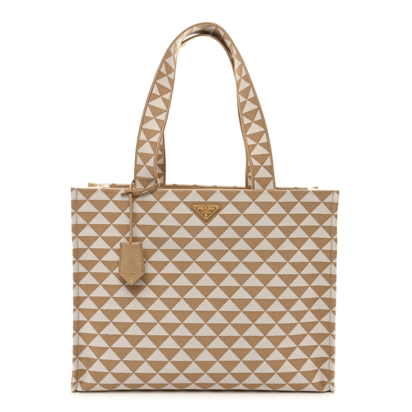 Jacquard Saffiano Triangolo Symbole Embroidered Shopping Tote Corda Talco