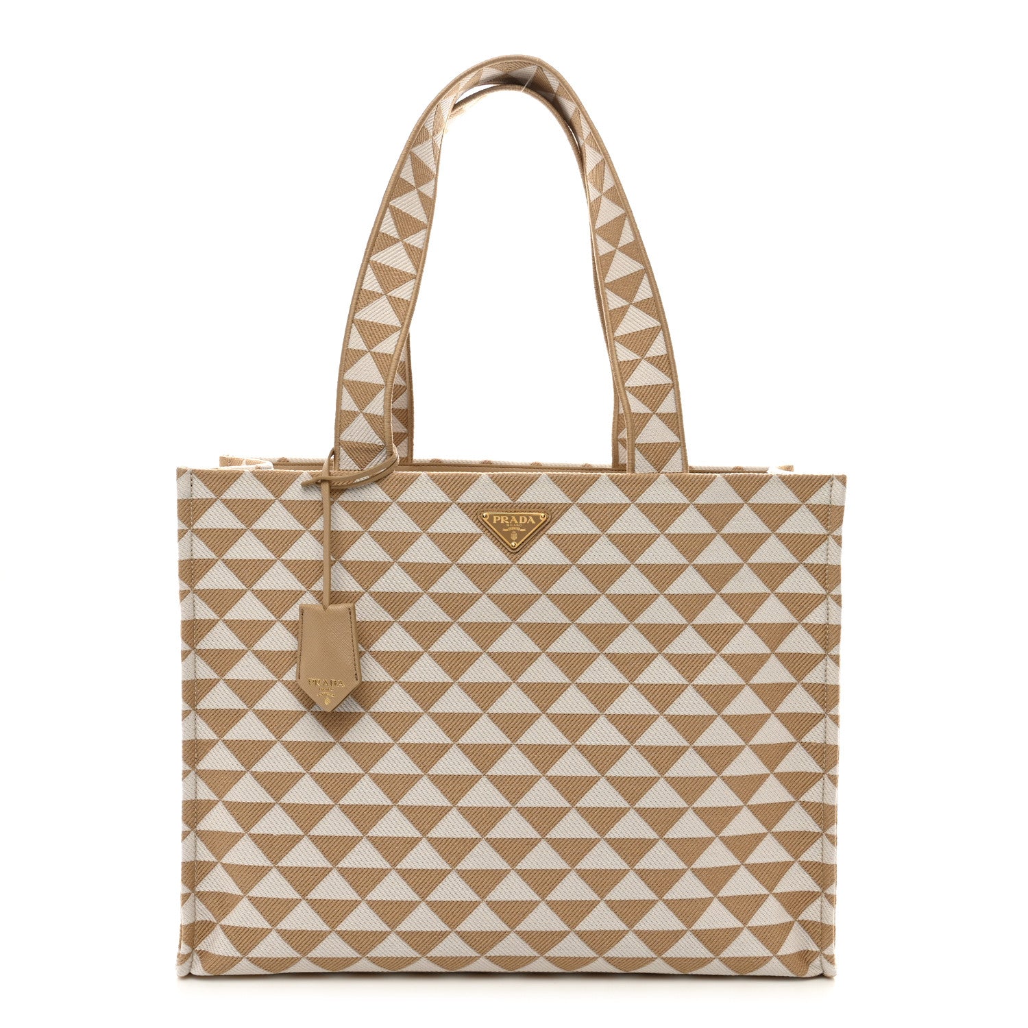 Prada Jacquard Saffiano Triangolo Symbole Embroidered Shopping Tote Corda Talco 1 of 9