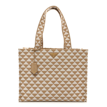 Prada Jacquard Saffiano Triangolo Symbole Embroidered Shopping Tote Corda Talco 1 of 9