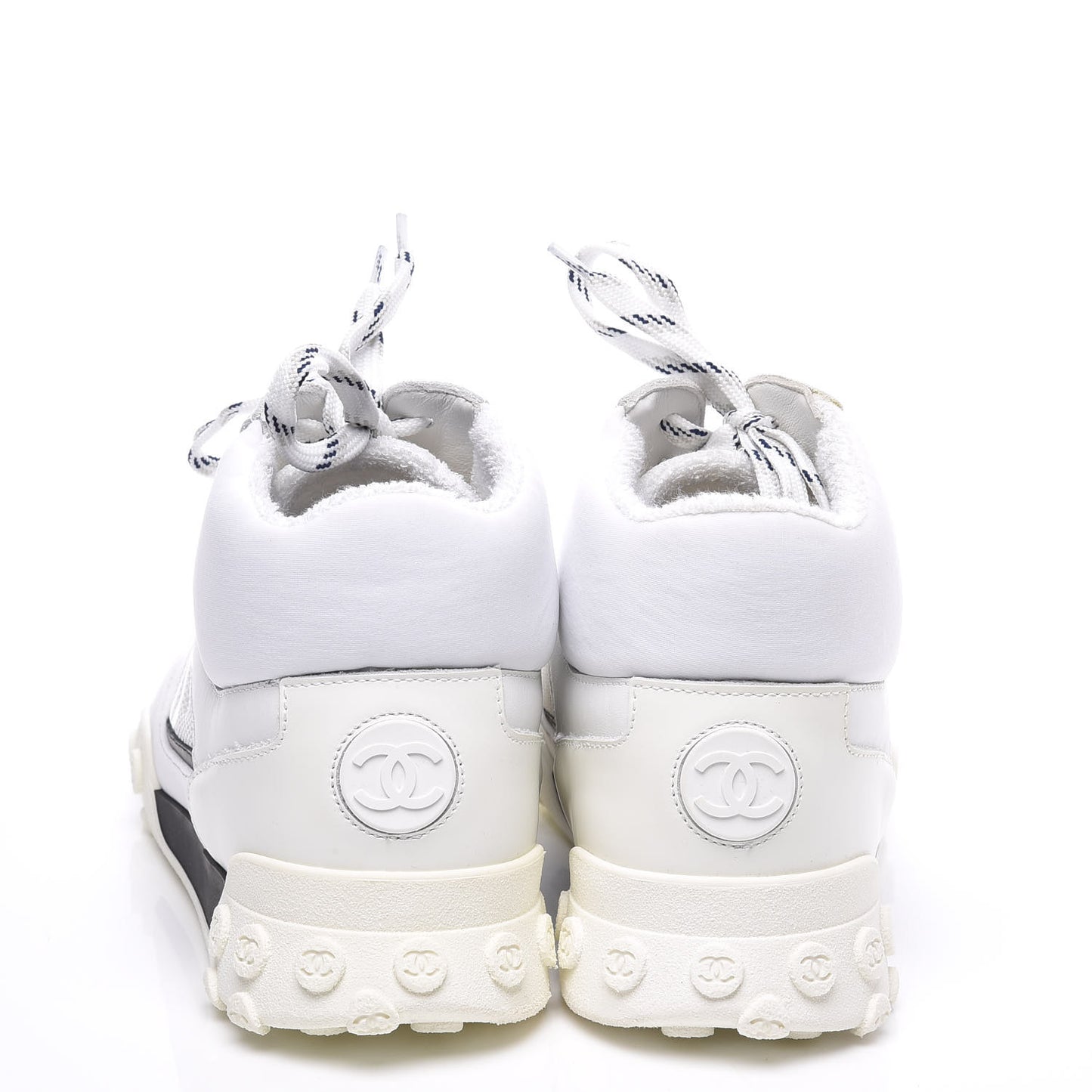 Calfskin Mesh Lycra Womens Logo High Top Sneakers 39 White