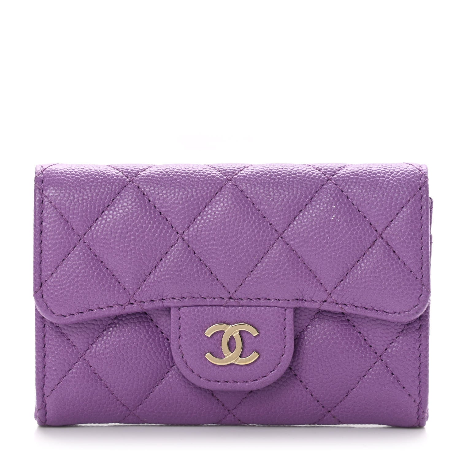 Chanel Caviar Quilted Flap Card Holder Wallet Purple 1 of 10