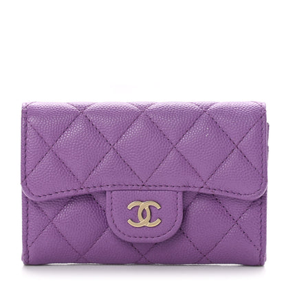Chanel Caviar Quilted Flap Card Holder Wallet Purple 1 of 10