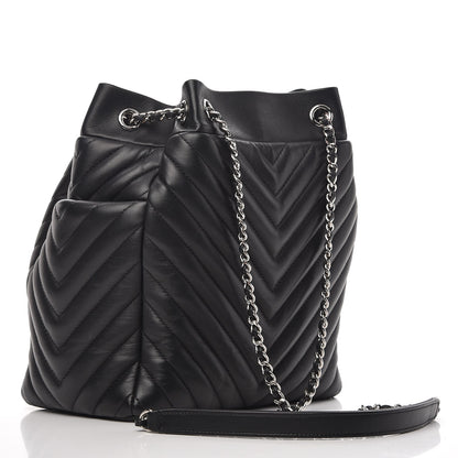 Chanel Lambskin Chevron Small Urban Spirit Drawstring Bag Black 2 of 9