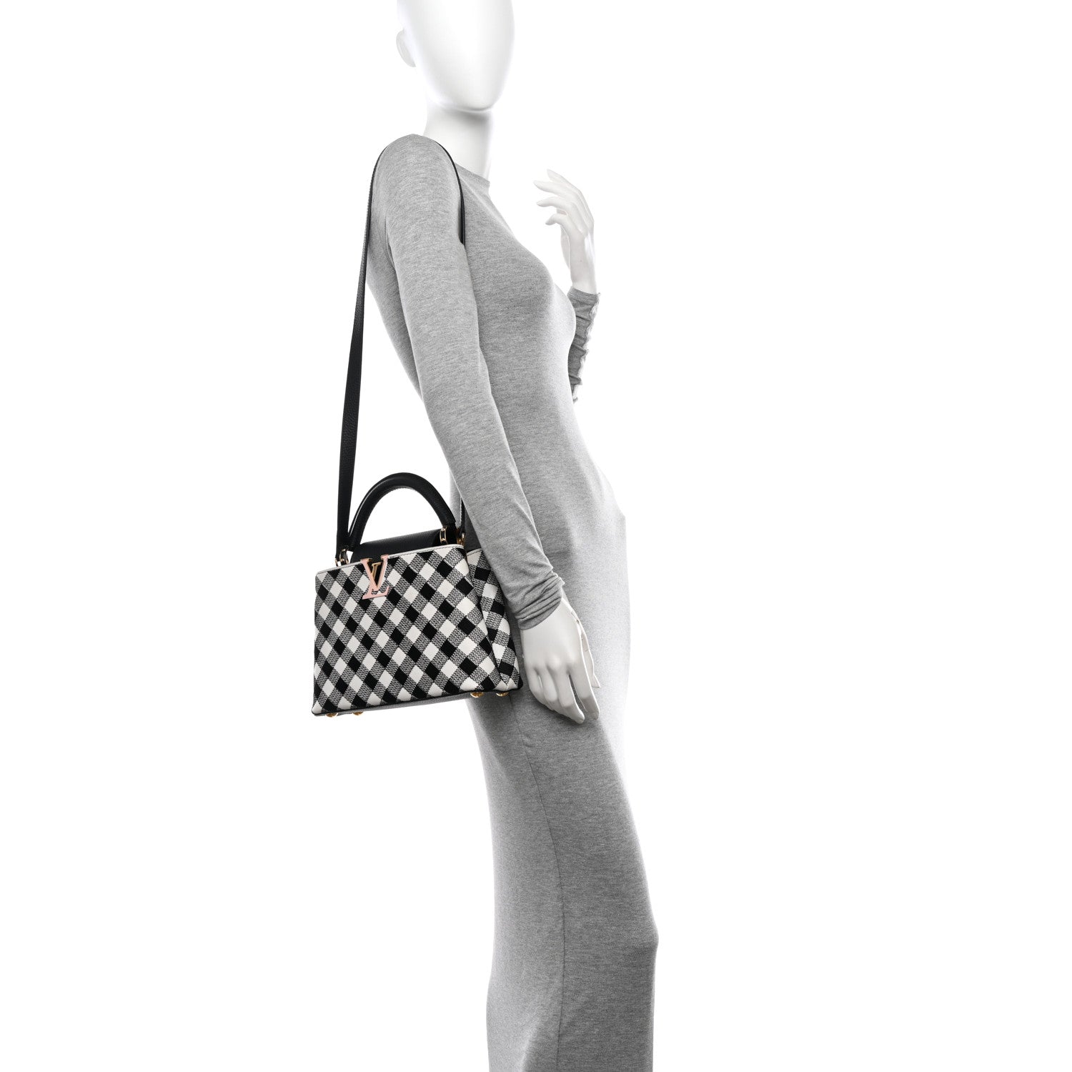 Louis Vuitton Taurillon Embroidered Vichy Capucines BB Black White 2 of 11