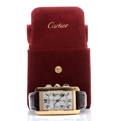 Cartier 18K Pink Gold Alligator 31.5mm Tank Americaine Chronograph Automatic Watch Brown 9 of 9