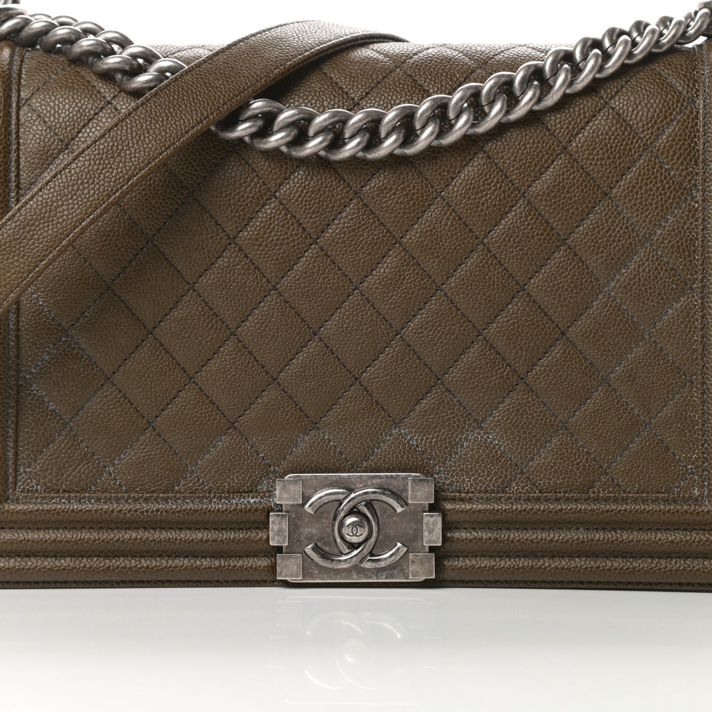 Caviar Quilted New Medium Boy Flap Khaki