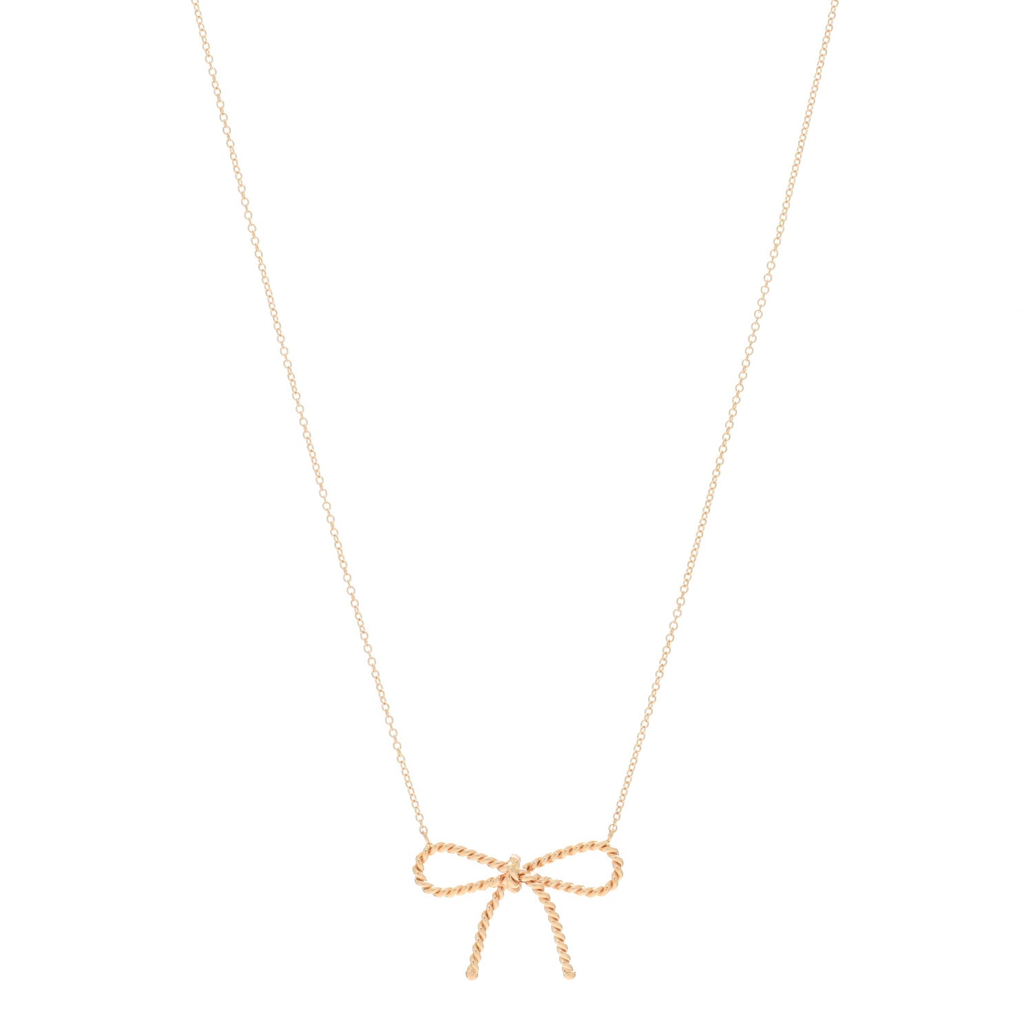 Tiffany 18K Rose Gold Twist Bow Pendant Necklace 1 of 3
