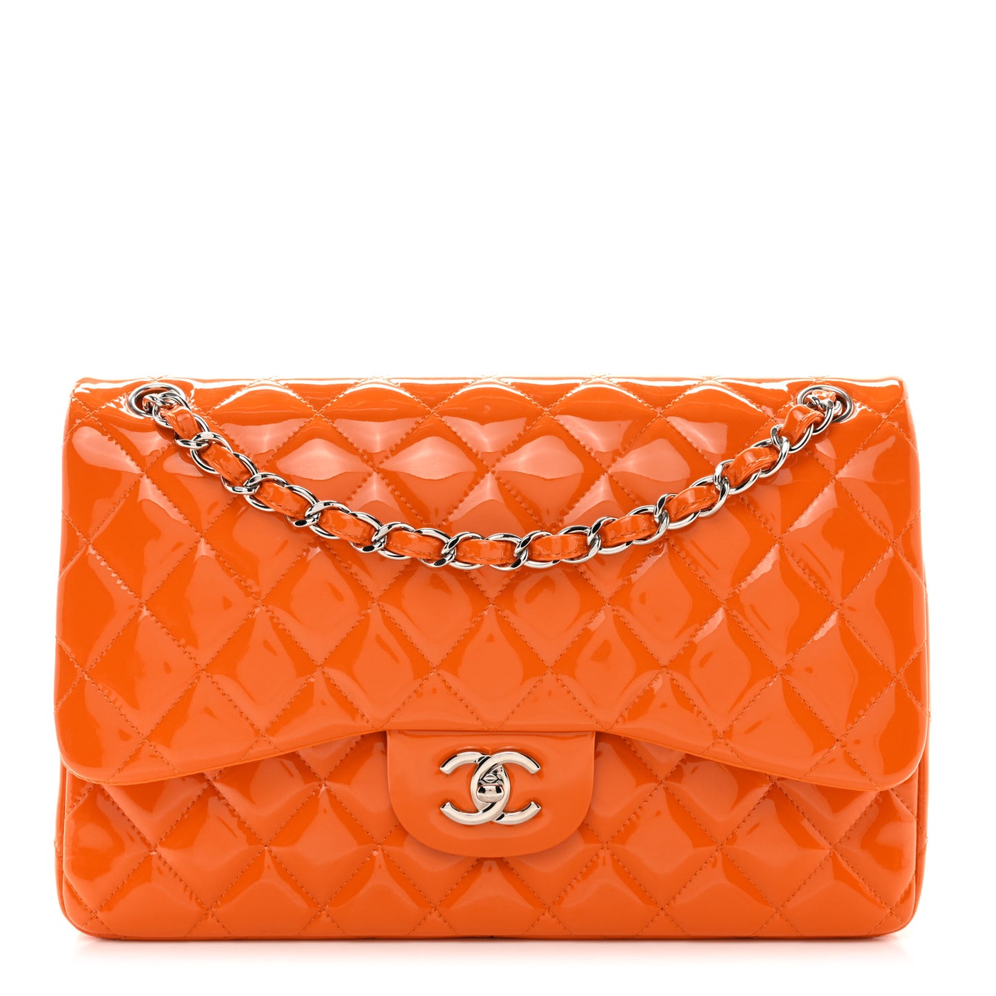 Patent Quilted Jumbo Double Flap Orange